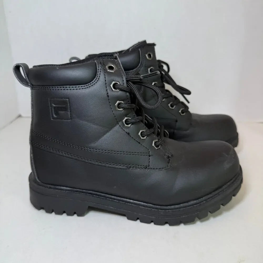 FILA Boys Edgewater Hiking Lace Up Boots Black Youth Size 3.5